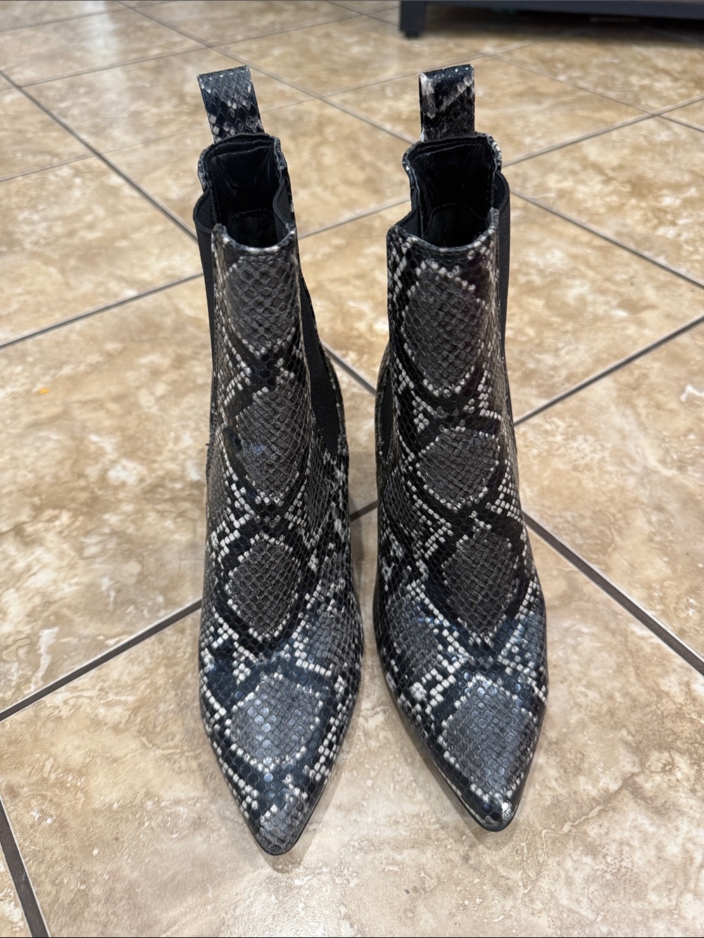 Steve Madden Black & White Snakeskin Pointed Toe Ankle Booties